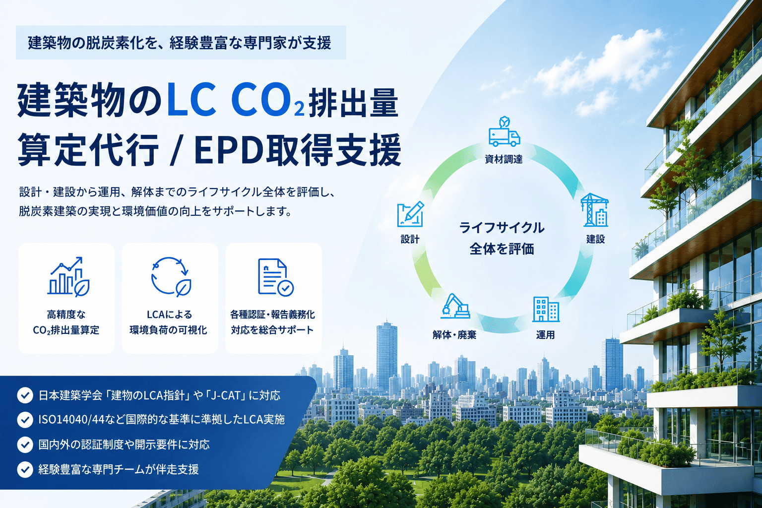 建築物のライフサイクルCO2排出量算定代行/EPD取得支援